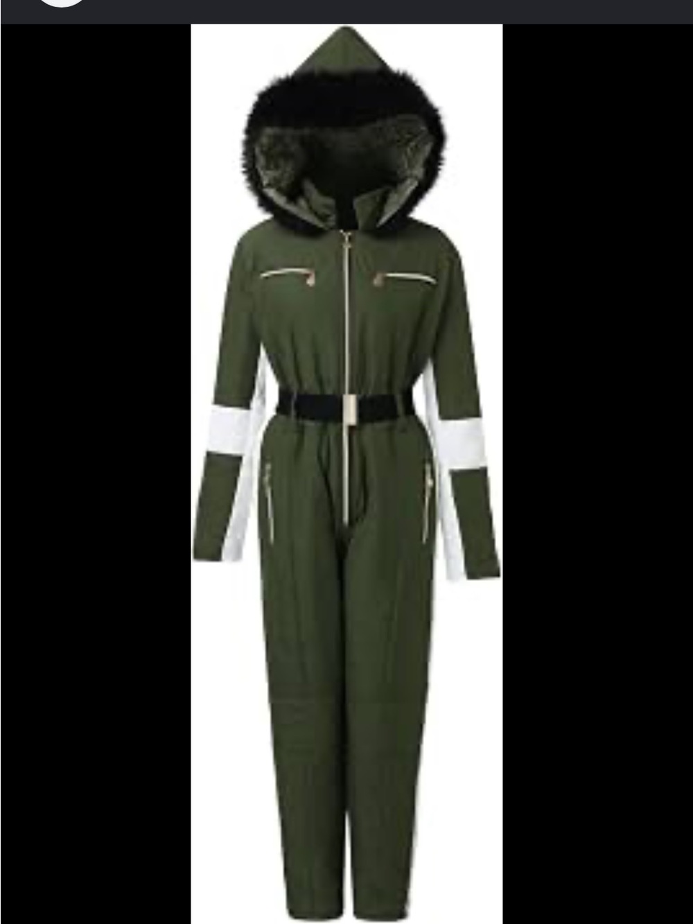Women’s Olive Green Ski Jumpsuit with Hood and Belt new without tags